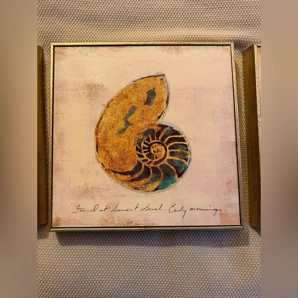 Set of 3 Pier 1 Golden‎ Toned Reef Art